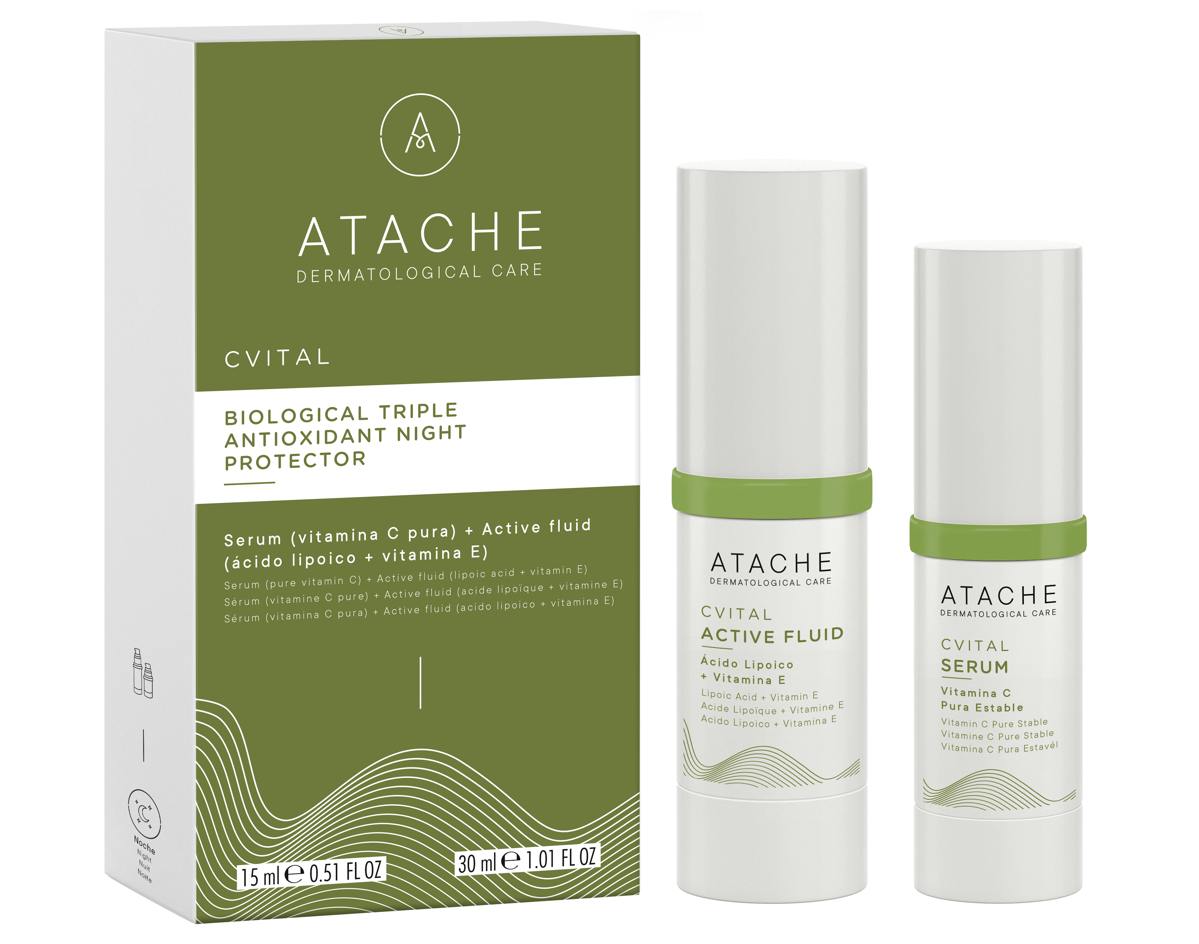 Нічний антиоксидантний догляд / Atache C Vital Biological Triple-Antioxidant Night Protector, 30 мл + 15 мл